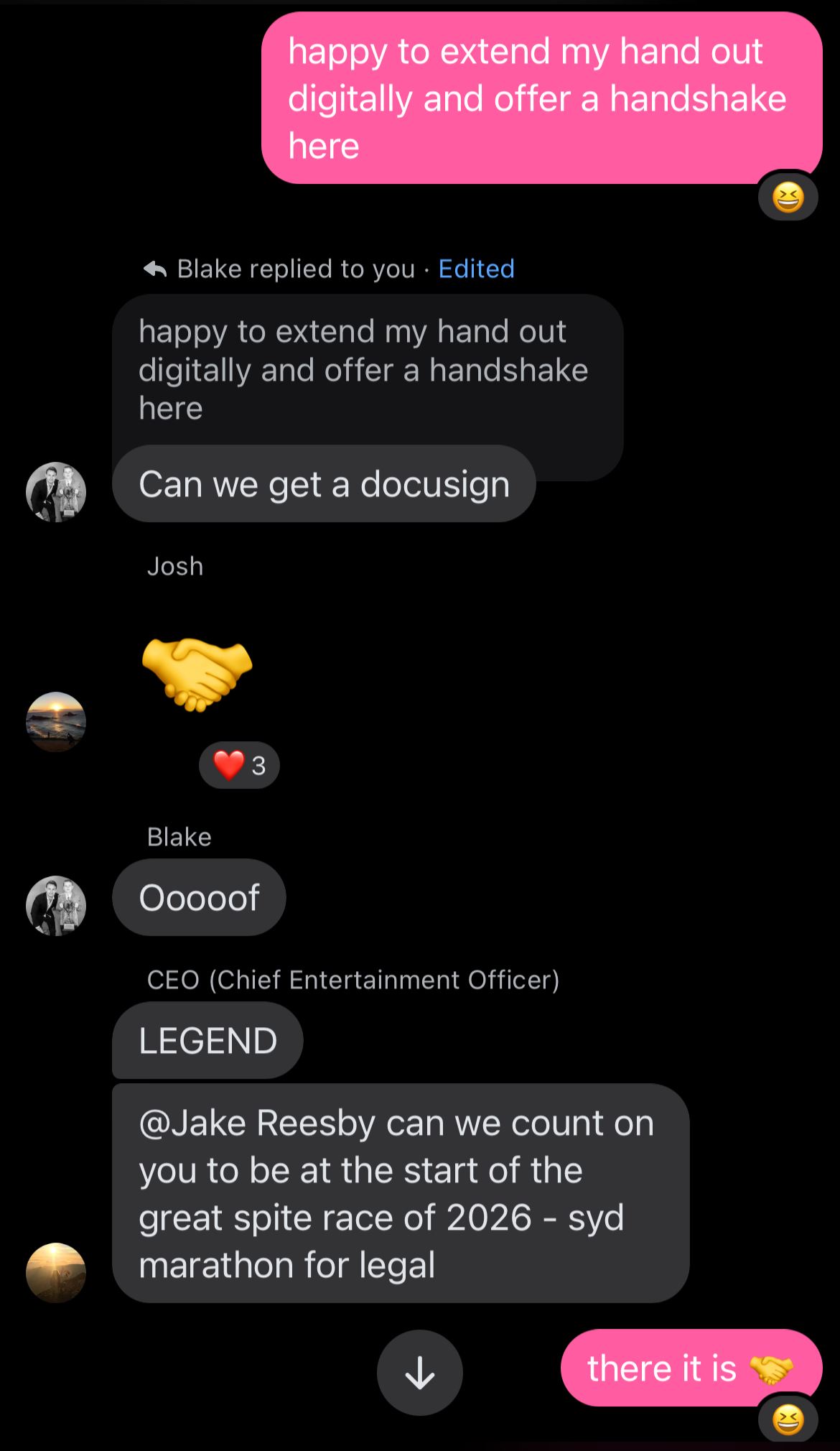 Josh's handshake